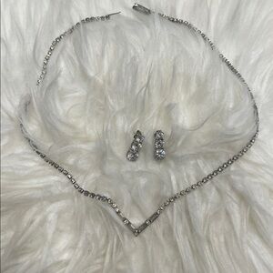 Crystal Evening Choker Necklace with Drop Pierced Earrings